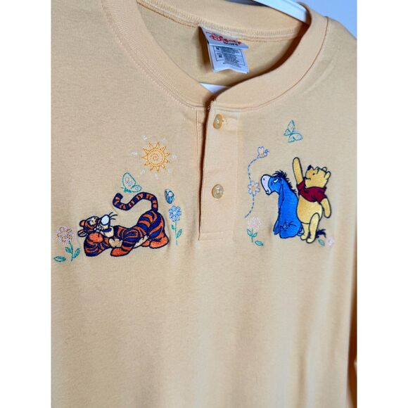 Vintage Disney Winnie the Pooh & Eeyore Embroidered Henley Shirt Women’s Yellow - Picture 4 of 5